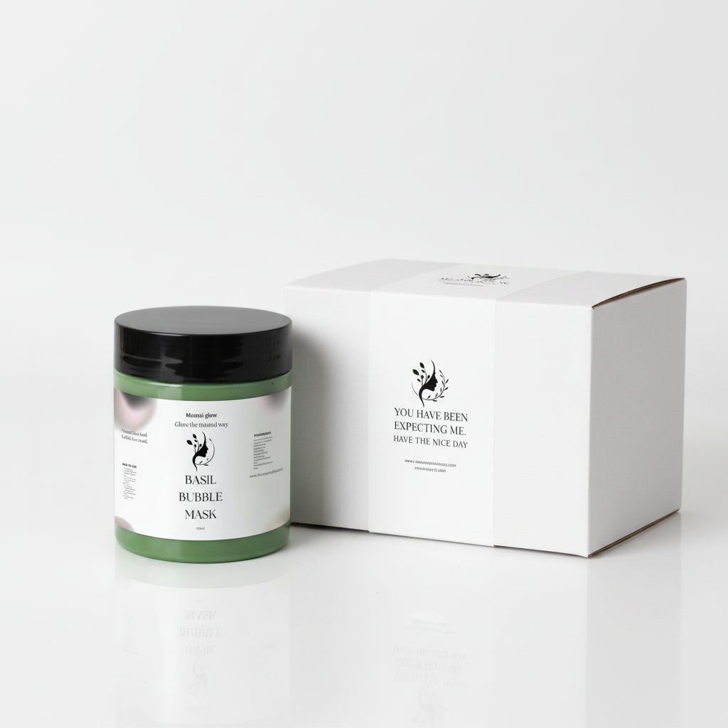 Mzansi Glow Basil Bubble Mask with White Packaging