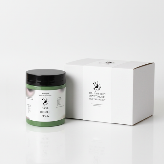 Mzansi Glow Basil Bubble Mask with White Packaging